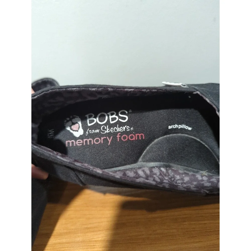 Skechers BOBS‎ Slip On Loafer Flats Black Shoes Womens 6 Plush Peace and Love